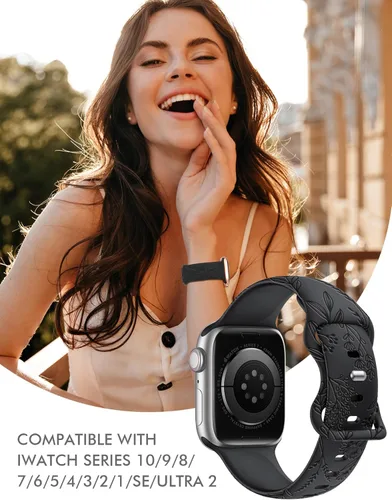 Miniatura 3 de Minyee - Correa floral grabada compatible con Apple Watch de 41mm 40mm 38mm 42mm 44mm 45mm 46mm 49mm para mujeres, correa deportiva de silicona