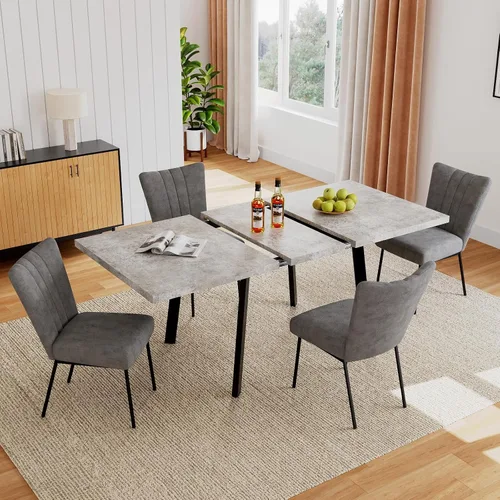 Miniatura 23 de Zerifevni 47.2"- 62.9" Extendable Dining Table Set of 5 Kitchen Table with 4 Dining Chairs, Modern Gray Wood Grain, Waterproof Scratchproof for