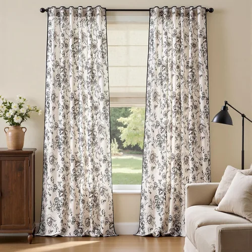 Miniatura 93 de Jinchan Cortinas de Mezcla de Lino con Estampado Floral para Sala de Estar, 84 Pulgadas de Largo, Cortinas con Bolsillo para Varilla y Tab Trasera