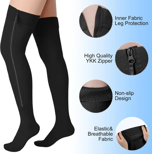 Miniatura 5 de Calcetines de compresión con cremallera alta hasta el muslo de 20-30 mmHg, medias de compresión con cremallera hasta el muslo para mujeres