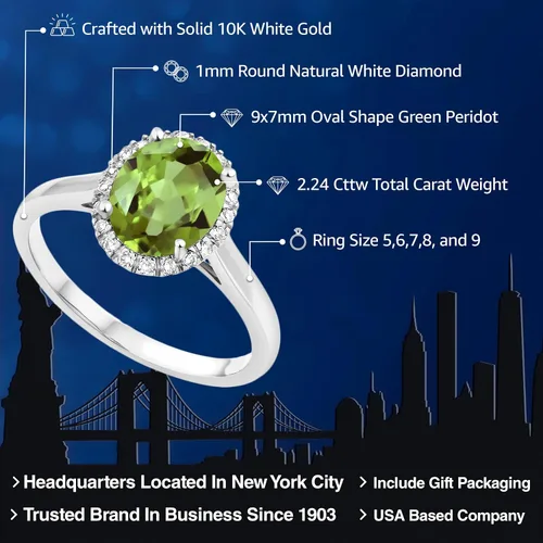 Miniatura 51 de Gem Stone King Anillo de compromiso ovalado de oro blanco de 10 quilates con piedra natal y halo de diamantes Ovalado de 0.354 x 0.276 in Anillo