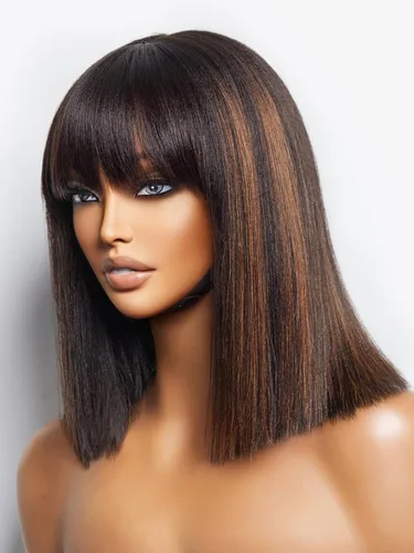 Miniatura 40 de Luvme Hair - Peluca Bob de encaje frontal con bordes rizados 4C, 10 pulgadas, cabello humano lacio tipo afro, sin pegamento, con separación profunda