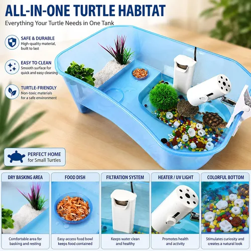 Miniatura 4 de Rypet Tanque Acuario para Tortugas - Hábitat de Reptiles, Hábitat de Tortugas, Tanque de Acuario para Reptiles para Cangrejo de Río y Cangrejo Azul