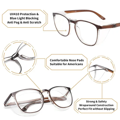 Miniatura 4 de Alsenor Gafas de seguridad antiempañantes, gafas protectoras con bloqueo de luz azul, antipolvo, protección UV, para hombres y mujeres (marrón)
