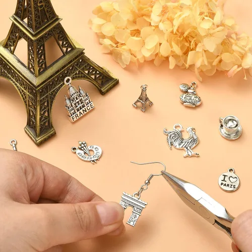 Miniatura 3 de DanLingJewelry 100 dijes temáticos de Canadá de plata antigua, con diseño de hojas de arce, osos, ardilla, hockey, para hacer joyas y manualidades