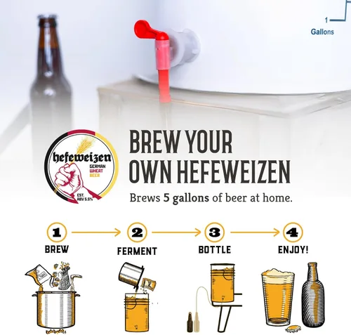 Miniatura 7 de Craft A Brew - El kit de elaboración de cerveza diaria de 5 galones - Receta Hefeweizen - Fácil para principiantes - Kit de fabricación de cerveza