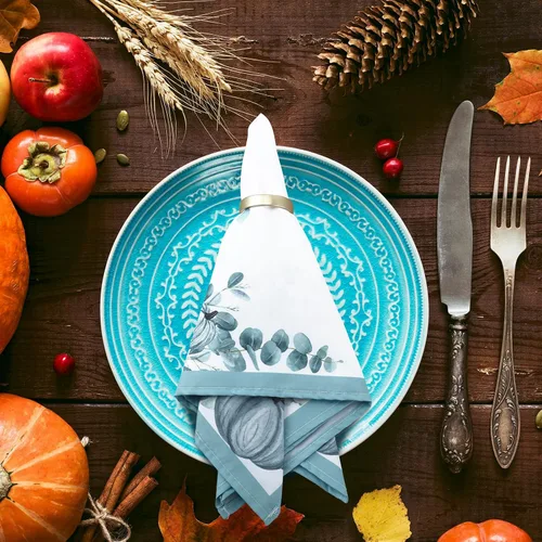 Miniatura 5 de Qeeenar 12 piezas de servilletas de tela de otoño 20 x 20 pulgadas, servilletas de calabaza azul, para Acción de Gracias, otoño, cosecha, calabaza
