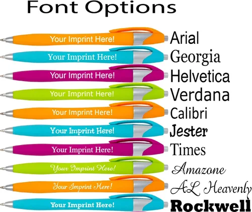 Miniatura 6 de ExpressDesigns™ - Bolígrafos de tinta de colores personalizados Soft Touch Colores de tinta de neón Mensaje impreso personalizado de elección