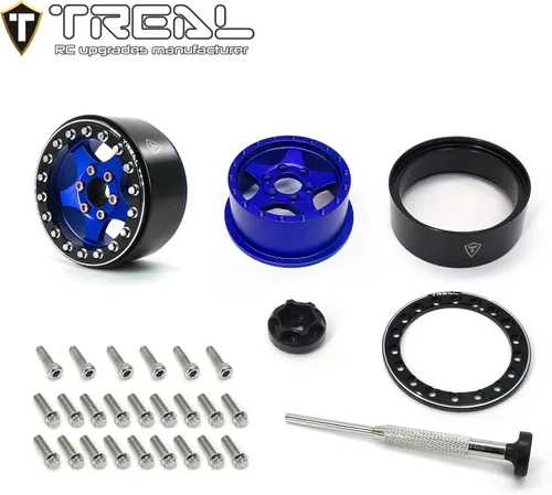 Miniatura 3 de Treal Ruedas Beadlock 1.9 (4 piezas) Ruedas mecanizadas CNC de aluminio para Crawlers a escala 1:10 RC-Tipo E (Negro-Azul)