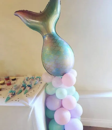 Miniatura 3 de 7 globos de sirena con números para fiesta de cumpleaños de 1, 2, 3, suministros de decoración de cola de sirena para niñas (número 0)