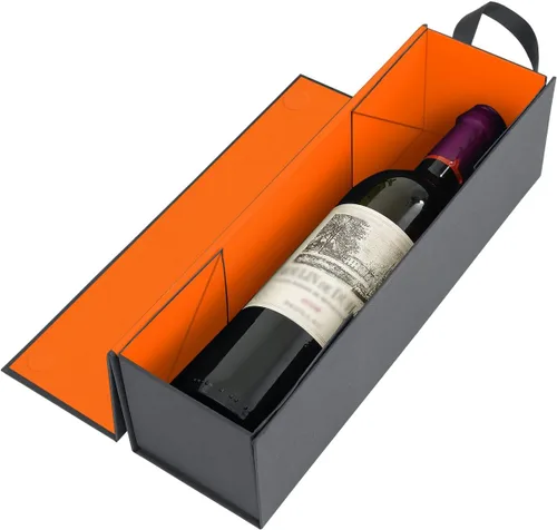 Miniatura 8 de RYDDOY Caja de regalo de vino, 12.8 x 3.7 x 3.7 pulgadas, cajas de botellas de vino negro con asa para licor y champán, cierre magnético, caja