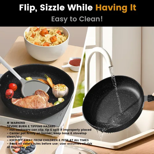 Miniatura 3 de Sartén antiadherente de 3 piezas, utensilios de cocina con revestimiento de piedra, sartén para tortilla de huevos de 9, 10 y 11 pulgadas con mango