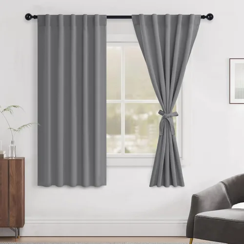Miniatura 91 de Hiasan Cortinas opacas negras para dormitorio, cortinas opacas cortas de 45 pulgadas de largo, con aislamiento térmico, bolsillo para barra