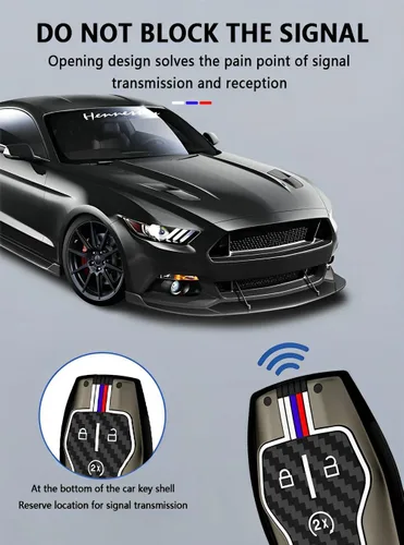 Miniatura 4 de Funda para llavero Ford en estuche metálico para Mustang Explorer Fusion F150 Edge Lincoln MKZ MKC (FDE-Fibra de Carbono)
