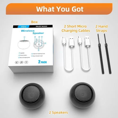 Miniatura 7 de Paquete de 2 mini altavoces portátiles, altavoces pequeños Bluetooth, micro altavoz inalámbrico para teléfono/PC/tableta, batería recargable