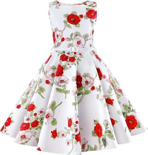 Vestido de fiesta vintage de los años 50 para niñas Rockabilly Retro sin mangas para todo tipo de ocasiones