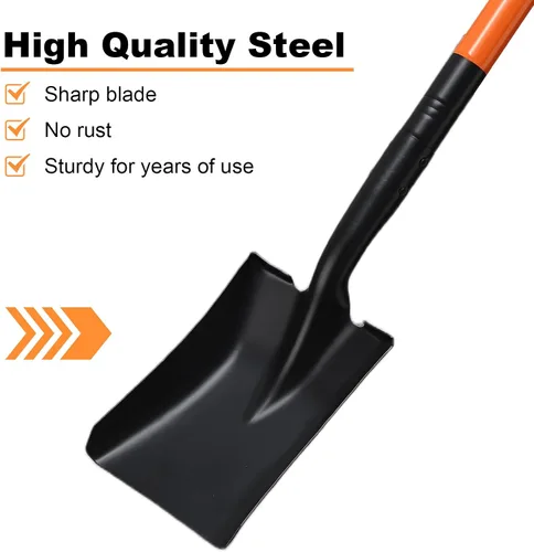 Miniatura 4 de Pala pequeña cuadrada de 43.3 pulgadas con mango de metal, herramienta de jardín para acampar, cultivar, jardinería, excavación, color naranja