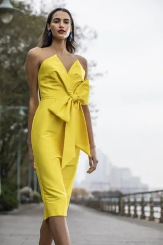 Miniatura 8 de Badgley Mischka Vestido de cóctel con lazo frontal sin tirantes