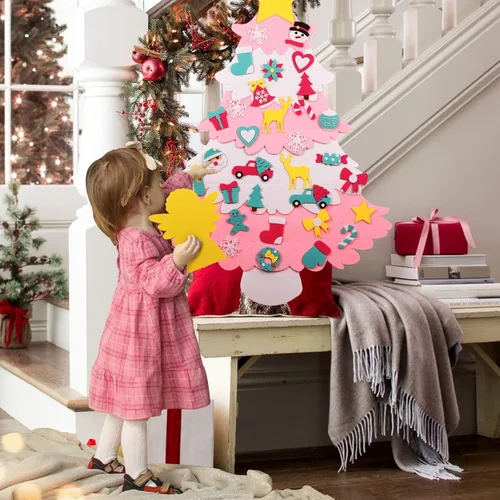 Miniatura 5 de Árbol de Navidad de fieltro para niños de OurWarm para pared, set de 35 piezas de árbol de Navidad de fieltro DIY para niños pequeños, árbol