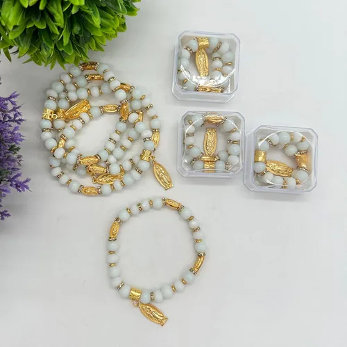 Miniatura 2 de Pulsera Rosario Lady Guadalupe Blanca – Bautizo Favor/Virgen De Guadalupe/Bautizo Recuerdos de Bautizo/Quinceañera/Baby Shower – 12 PCS