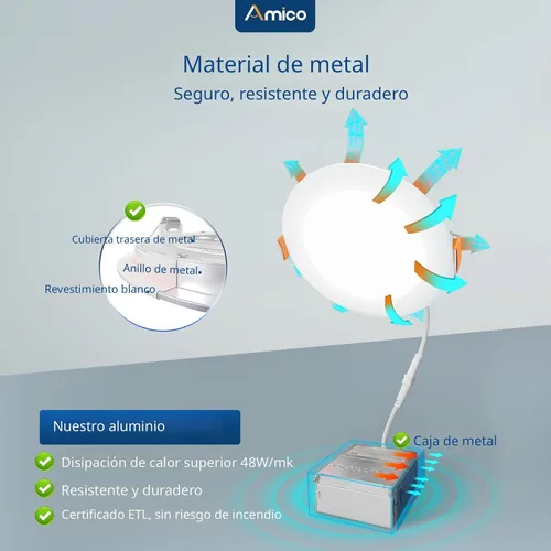 Miniatura 4 de Amico paquete de 12 luces de techo empotrables ultrafinas de 6 pulgadas, 5 CCT, con caja de conexiones, 2,700 K, 3,000 K, 3,500 K, 4,000 K, 5,000 K