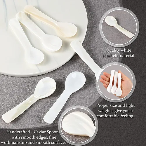 Miniatura 6 de Cucharas de caviar con mango redondo de madreperla, hechas a mano, juego de 6 piezas, 8,99 cm, ideales para caviar, huevo, helado, sal, café