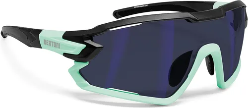 Bertoni Gafas de sol deportivas polarizadas fotocromáticas ciclismo MTB con prescripción portador QUASAR Negro-Aguamarina/Espejo Azul