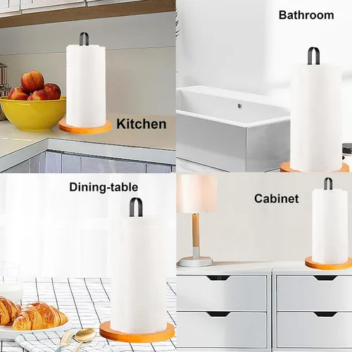 Miniatura 6 de TONLEA Toallero de madera para encimera, soporte para toallas de cocina con base antideslizante para baño, color negro, 2