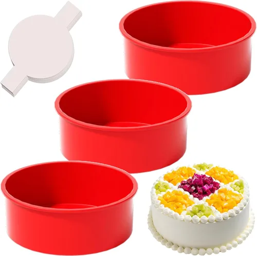 Miniatura 19 de Moldes redondos de 4 pulgadas para hornear, paquete de 3 moldes de silicona para pasteles con 40 piezas de papel pergamino, moldes antiadherentes