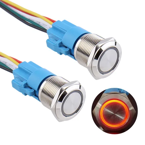 Miniatura 8 de 2 unids 0.630 in metal pestillo interruptor de botón 12V-24V ON-Off 5Pins 1NO 1NC con coleta para agujero de montaje de 5/8 pulgadas impermeable Azul