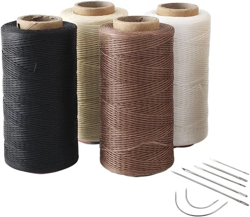 Miniatura 6 de 2pcs 150D 0.031 in Costura de Cuero Artesanía Costura Artesanía Hilo encerado Cuerda Cuerda Cuerda (Negro y Beige)