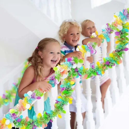 Miniatura 7 de Jutom Guirnalda metálica con purpurina de Pascua, guirnaldas gruesas de primavera coloridas de 108 pies, 6
