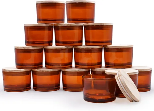 Miniatura 22 de SHOWIN Tarros gruesos para hacer velas, 16 unidades, tarros vacíos de 7 onzas con tapas de madera para hacer velas, contenedor de muestra