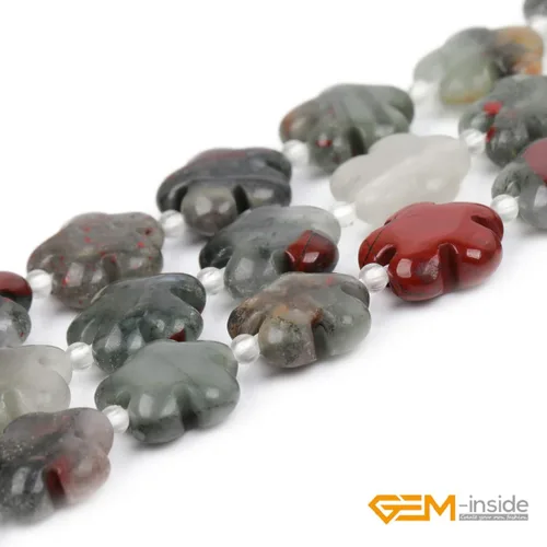 Miniatura 3 de GEM-Inside - 26 cuentas semipreciosas de 0.594 pulgadas (0.591 in) con diseño de flores de plantas naturales de África Bood Jasper para hacer joyas