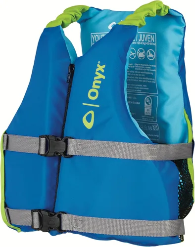 Onyx Chaleco de remo juvenil aprobado por la Guardia Costera de los Estados Unidos y Transporte de Canadá para jóvenes, de 55 a 88 libras para Azul