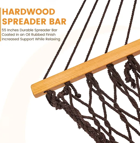 Miniatura 5 de Lazy Daze Hammocks Hamaca de Cuerda Doble, Hamaca Tradicional de Cuerda de Algodón Tejida a Mano para 2 Personas al Aire Libre con Barra Separadora