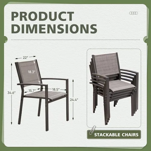 Miniatura 3 de Flamaker Juego de 6 sillas de patio de textileno para exteriores, sillas de comedor apilables para patio trasero, terraza, junto a la piscina (gris)