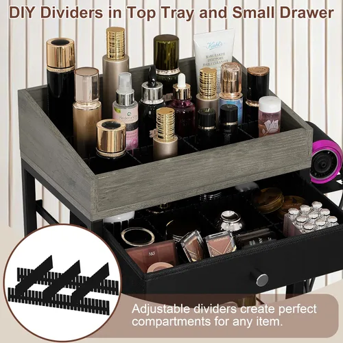Miniatura 4 de Carrito organizador de maquillaje con 3 cajones, carrito de almacenamiento de cosméticos rodante con divisores ajustables, soporte de herramientas