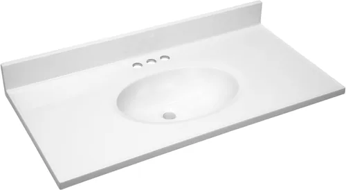 Miniatura 35 de Design House Tapa de tocador con lavabo, protector contra salpicaduras de 4 pulgadas, mármol cultivado, resistente a las manchas, agujeros Blanco