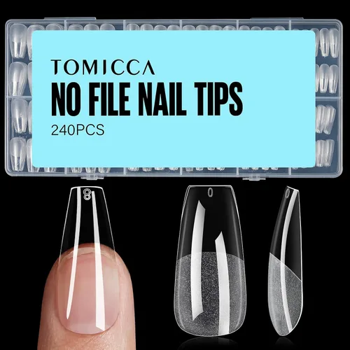 Miniatura 15 de TOMICCA Puntas de uñas de almendra extra cortas, 240 unidades, 15 tamaños, puntas de uñas de gel transparente preformadas, no necesita lima, uñas