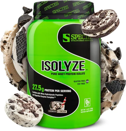 Miniatura 11 de Species Nutrition Isolyze - Proteína de suero en polvo, 100% aislado de suero de leche para construcción muscular, 0.71 oz de proteína por