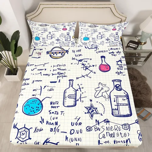 Miniatura 20 de Juego de ropa de cama ajustable con fórmula informática para niños y niños, diseño de geometría de acuarela, números, fórmula matemática, juego