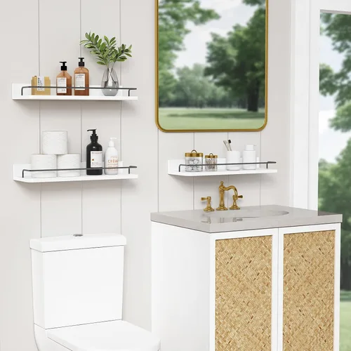 Miniatura 2 de Forbena Juego de 3 estantes flotantes blancos, estantes de baño sobre el inodoro, organizadores de baño y estantes de almacenamiento montados