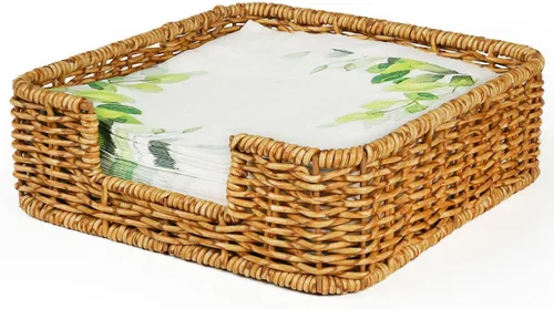 Servilletero de ratán tejido para toallas de invitados para restaurante, cocina, baño, organizadores y almacenamiento (7.7 pulgadas de largo x 7.7