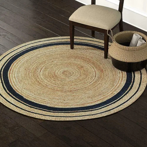 Alfombra de yute natural trenzada a mano redonda alfombra de área hecha a mano para decoración del hogar (4 pies redondos (48 x 48 pulgadas), línea