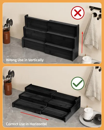 Miniatura 5 de VenDotbi Estante para especias, organizador de especias de bambú expandible de 3 niveles para gabinetes, cocina, despensa y armario, color negro