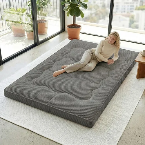 Miniatura 9 de cidludto Colchón de futón japonés de tamaño individual, sofá cama de 4 pulgadas, colchón de suelo para adultos, tapete de tatami más grueso, Negro