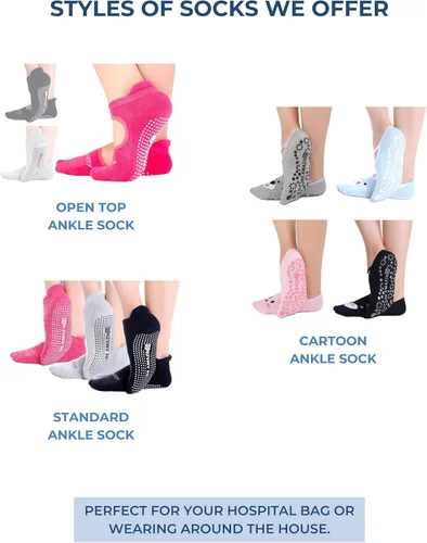 Miniatura 7 de Calcetines antideslizantes para yoga, barre, pilates, hospital, maternidad, con empuñaduras, para mujeres y hombres, 2 pares, color negro