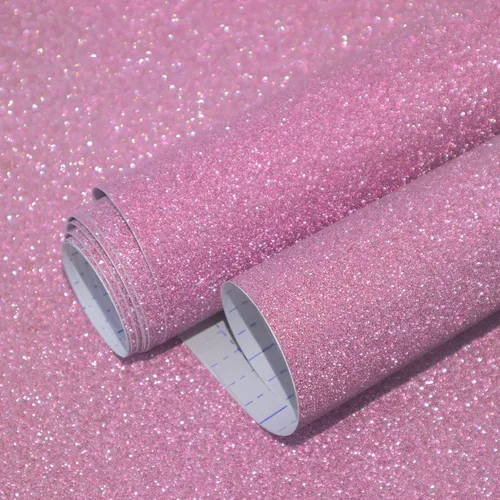 Kitico Papel tapiz rosa con purpurina para despegar y pegar, papel decorativo autoadhesivo para decoración de bricolaje, 17.7 x 118.1 pulgadas