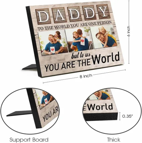 Miniatura 5 de InterestPrint Panel de fotos personalizado para papá y nombre para exhibición de mesa Daddy to Us You're the World, marco de fotos personalizado